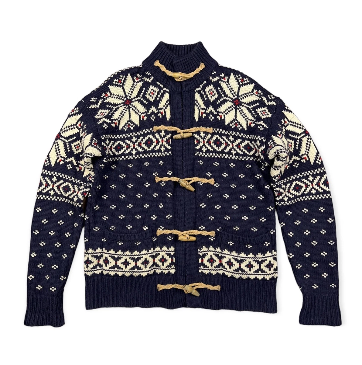 Vintage Polo Ralph Lauren Wool Toggle Cardigan Sweater Aztec