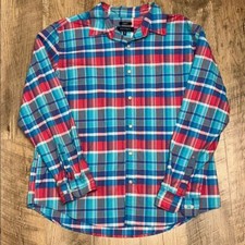Crown  Ivy Classic Fit Long Sleeve Button Down Pink Blue Plaid Men's Shirt XL