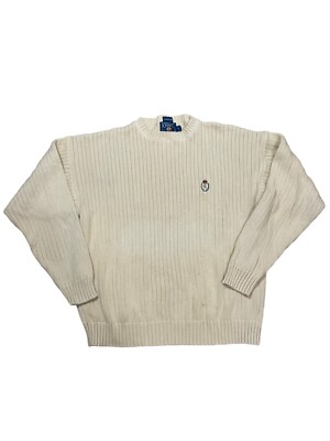 Mens CHAPS Ralph Lauren Hand Frame Knit Sweater Ivory Crewneck Dad