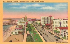 c1950 Ocean Avenue Birds Eye View Long Beach CA Linen P133