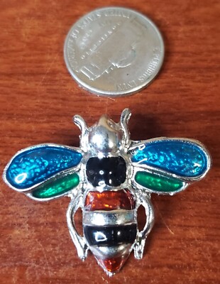 Vintage enamel silver tone animal bug insect fly bee Pin brooch jewelry