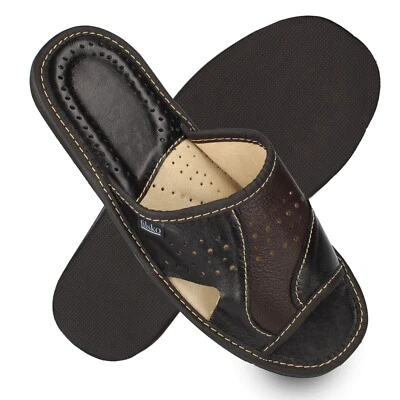 Hausschuhe Herren offen Pantoletten braun Leder Open-Toe Gr. 40-46 filsko Rimini - Bild 1 von 4