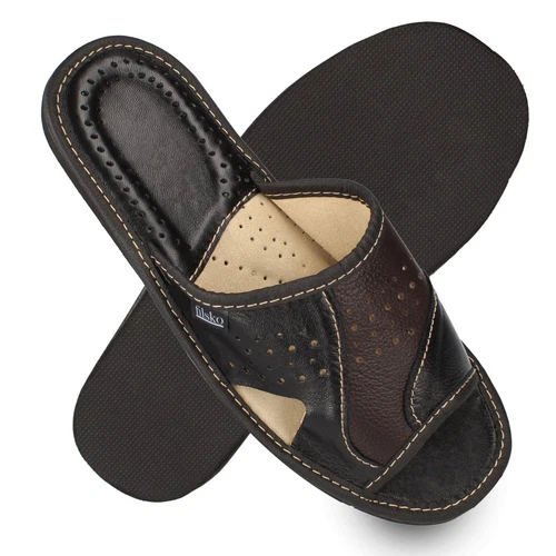 Slippers men's open mules brown leather open toe size 40-46 Filsko Rimini