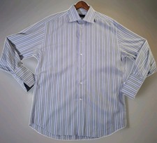 Canali Shirt Men's 43/17 Purple Yellow Stripe Cotton French Cuff Made in Italy