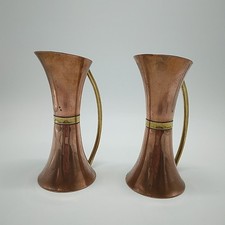 Pair of Copper & Brass Arts & Crafts Style 7.5" Jugs with Handles