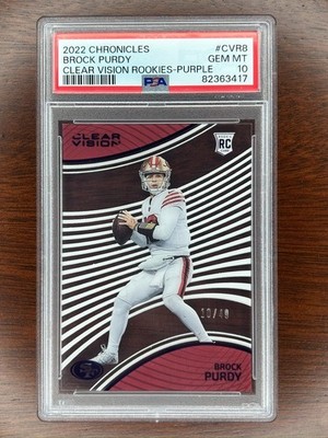 Brock Purdy 2022 Panini Chronicle RC Rookie #CVR8 Clear Vision Purple /49 PSA 10