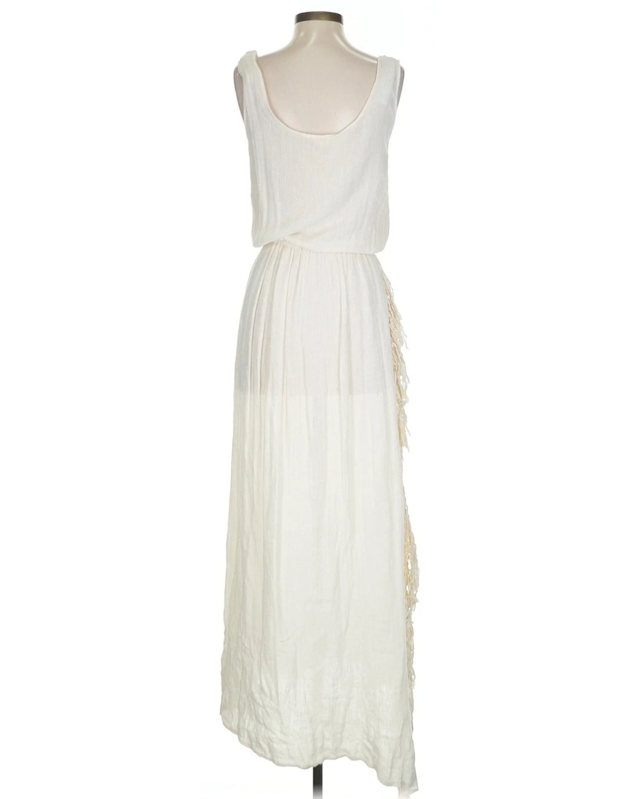 PALM ANGELS RARO Maxi Abito Jen’s Pirate Booty Boho Avorio con Frange Coscia Spacco Laterale Alto S