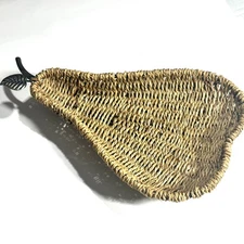 Pear w Stem Shaped Wicker Seagrass Footed Display Basket Cottagecore Farmhouse
