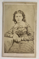 Antique CDV Photo Young Victorian Girl Hair Pattern Dress Fashion Good Look