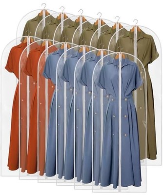 60'' Dress Bags for Gowns, 12 Packs All Clear Garment Bags for Hanging Clothes, 
