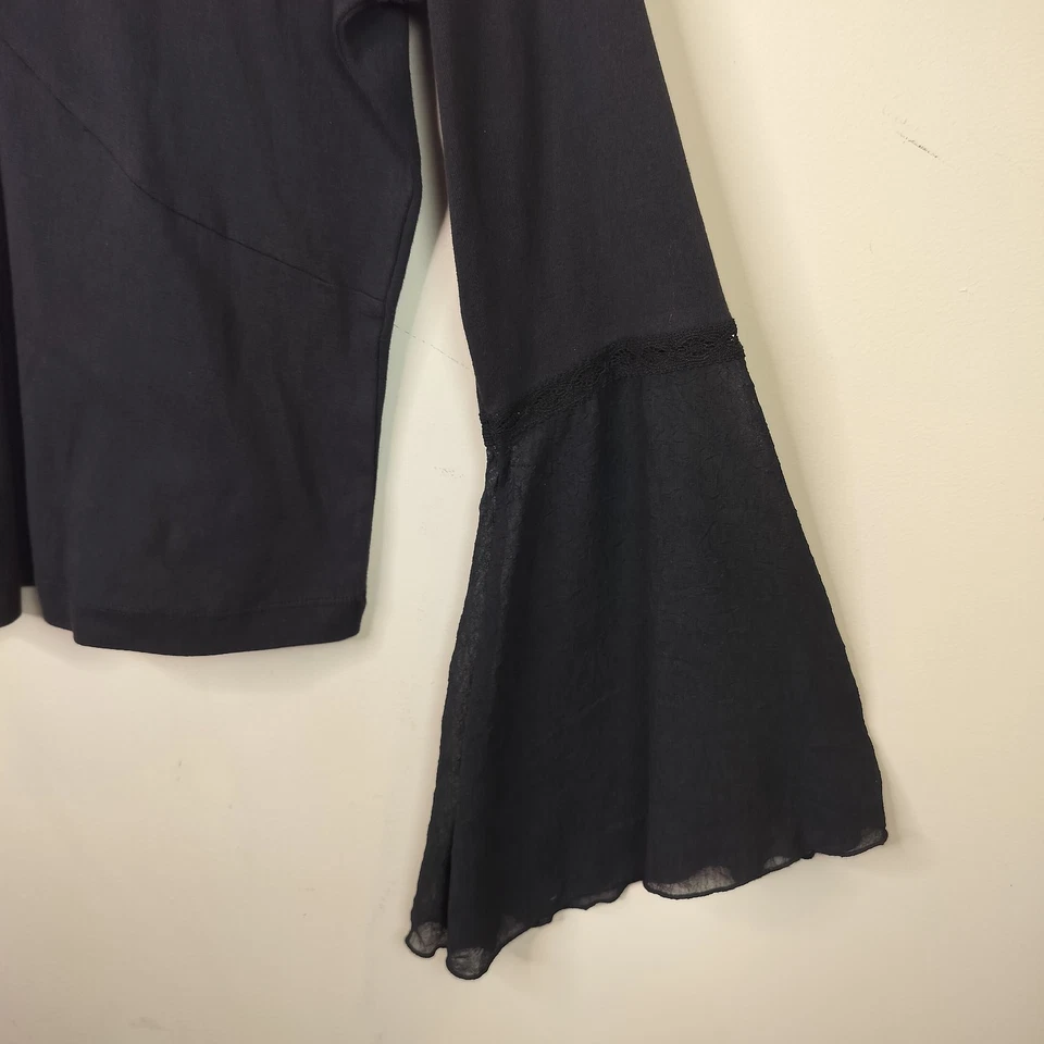 Top Newport News Negro Manga Acampanada L Grande Algodón Boho Bruja Gótico Vamp Foto 4 de 4