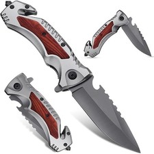 Outdoor-Klappmesser Messer Einhandmesser Survival Taschenmesser Edelstahl Grau