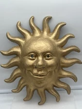 Vintage Paper Mache Sun Face Mask Wall Art 14"x14"