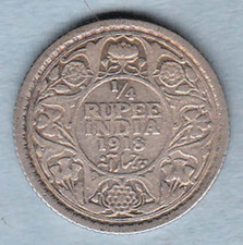 1918 British India King George V 1/4 Rupee nice Condition silver coin