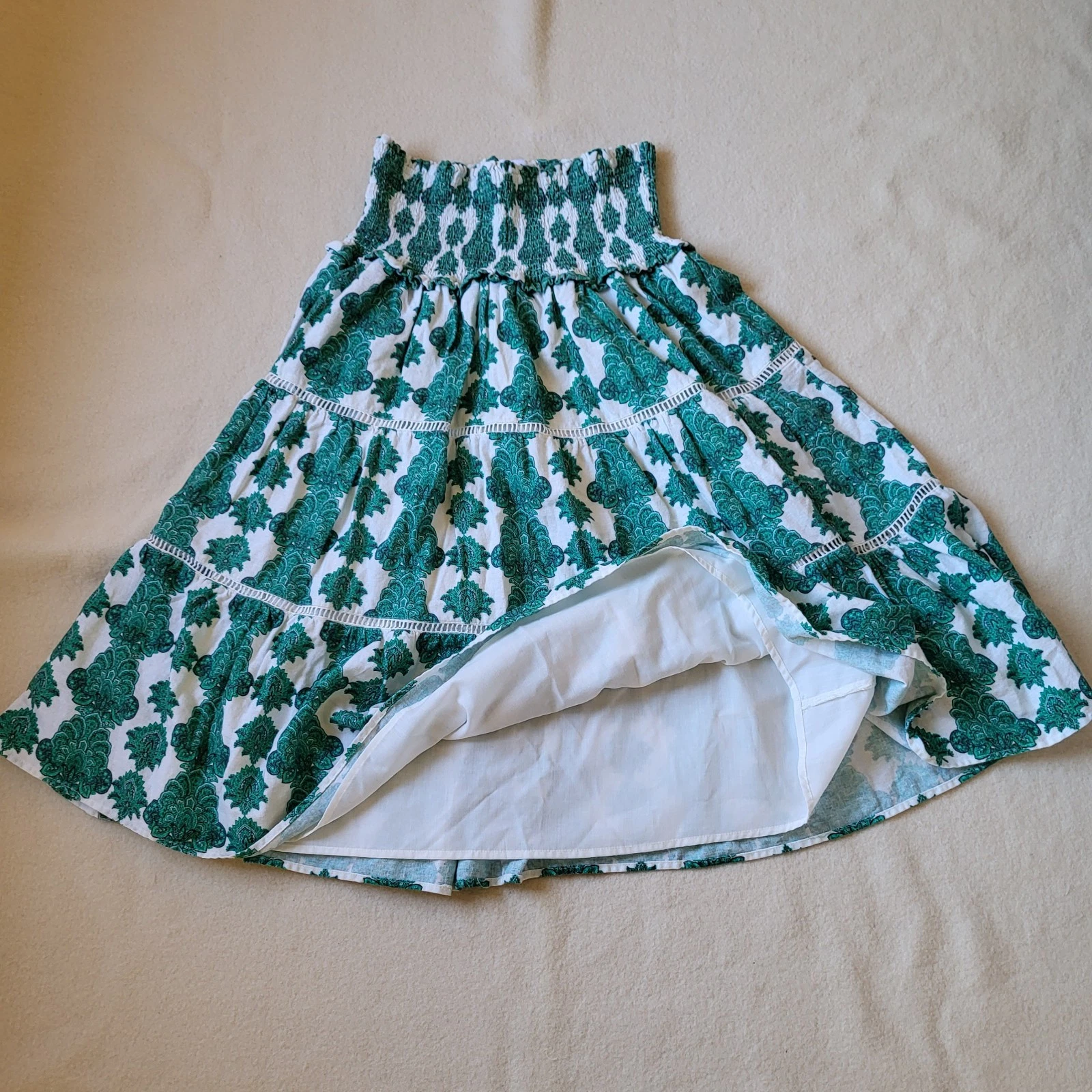 Linen Blend Green & White Floral Skirt Long Midi Women's Size L House Of Harlow