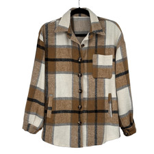Women's Plaid Shacket Button Front Flannel Shirt Jacket Size S Relaxed Fit NEW