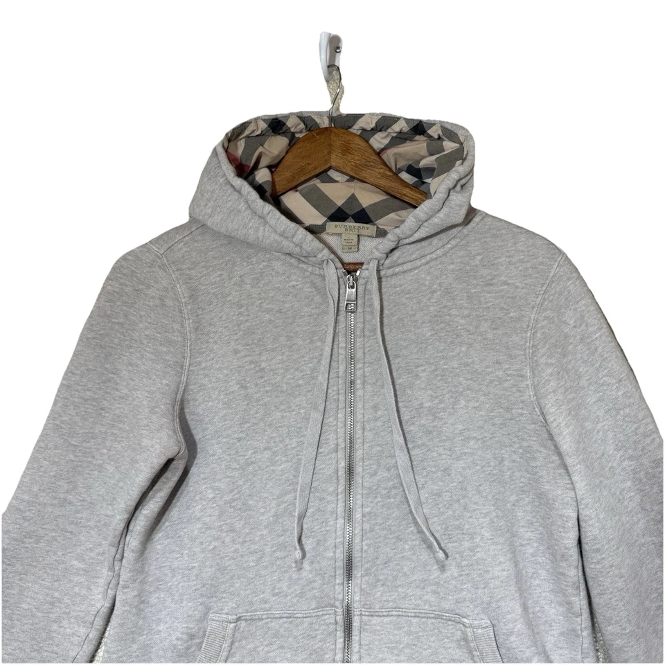 Burberry Brit Zip Hoodie M Gray Full Zip Sweatshirt Nova Check Hood 100% Cotton - Image 2 of 4
