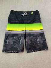Zero Xposure Swim Trunks Boys L 14 Black Camo Green Stripe Built in Briefs Cool