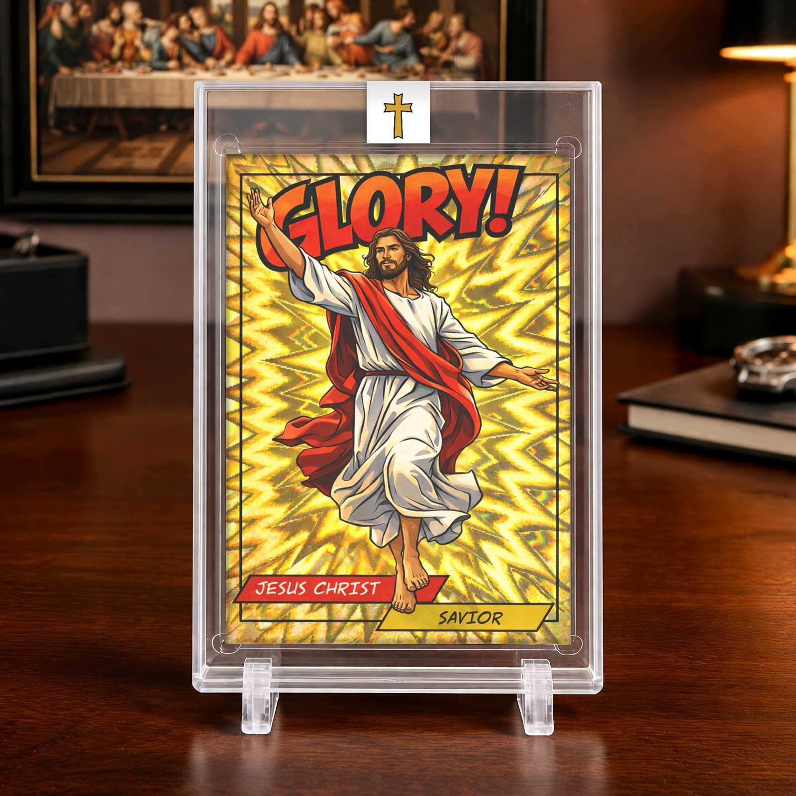 Jesus Christ Glory Card | Gold Burst Holo Insert | One Touch Magnetic Holder