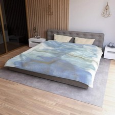 Abstract Watercolor Duvet Cover Silent Water Teal Accent Bedding