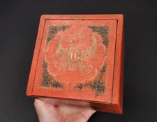 Antique Chinese Red Lacquer Tea Caddy Box w/ Russian Imperial Double Eagle 19thC