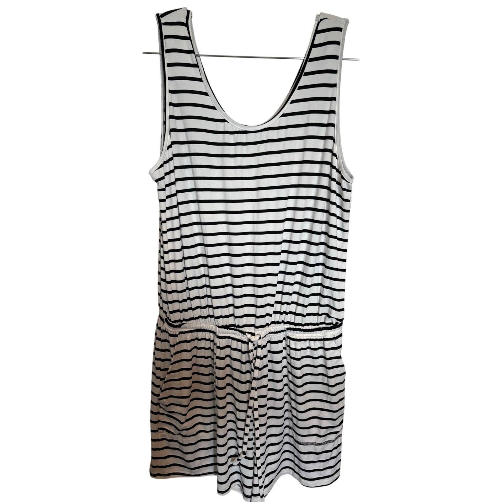 Romper Sleeveless black and white horizontal stripe with pockets size XL-image
