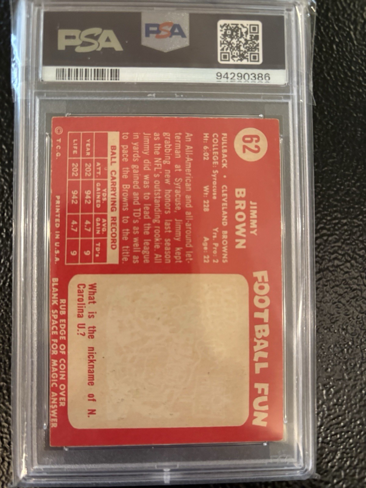Topps 1958 NFL Entire 132 Card Set. Jim Brown Rookie Card (#62), PSA Grade “4”  view 2