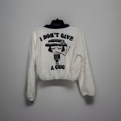 House Of Mua Mua I DON'T GIVE A CHIC SEQUIN BOMBER JACKET Size Smalll NWOT