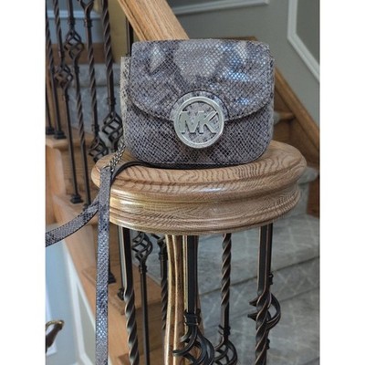 Michael Kors Silver-Gray Snake Embossed Mini Crossbody
