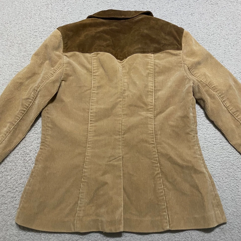 Ralph Lauren Womens 10 Blazer Jacket Beige Corduroy Western Suede Leather Yoke - Image 2 of 4