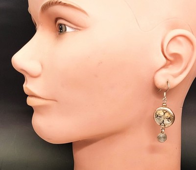 Vintage Silver tone Dangle Spiral Cross-like Symbol Round Shape Pierced Earrings