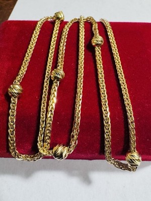 Saudi 18C 18K 750 Real Fine Gold Ball Chain Necklace 17.8/18” long
