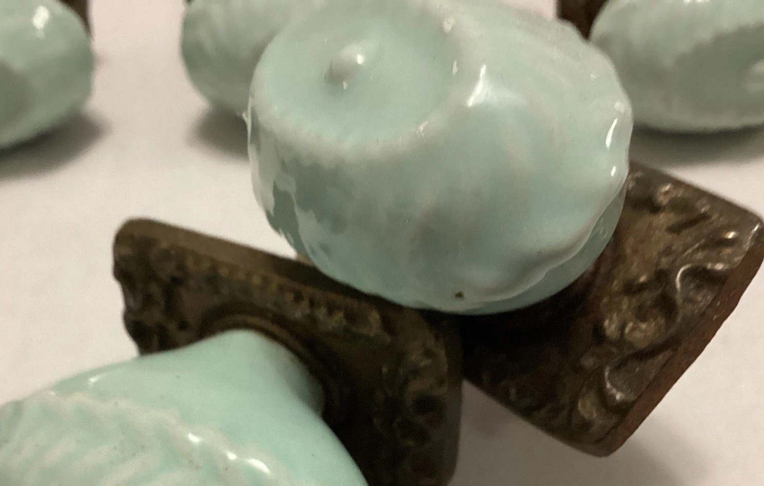 Vintage Oval Decorative Cabinet Knobs With Backplate Light Powder Blue