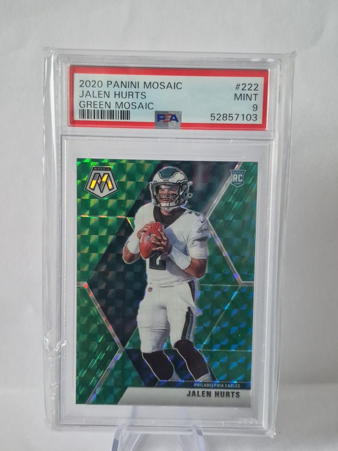 2020 Panini Mosaic Jalen Hurts Green Mosaic RC #222 PSA 9 Eagles