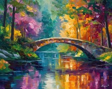 Leonid Afremov PONTE DEI COLORI TRANQUILLI 30"x24" EDIZIONE LIMITATA GICLÉE ORIGINALE