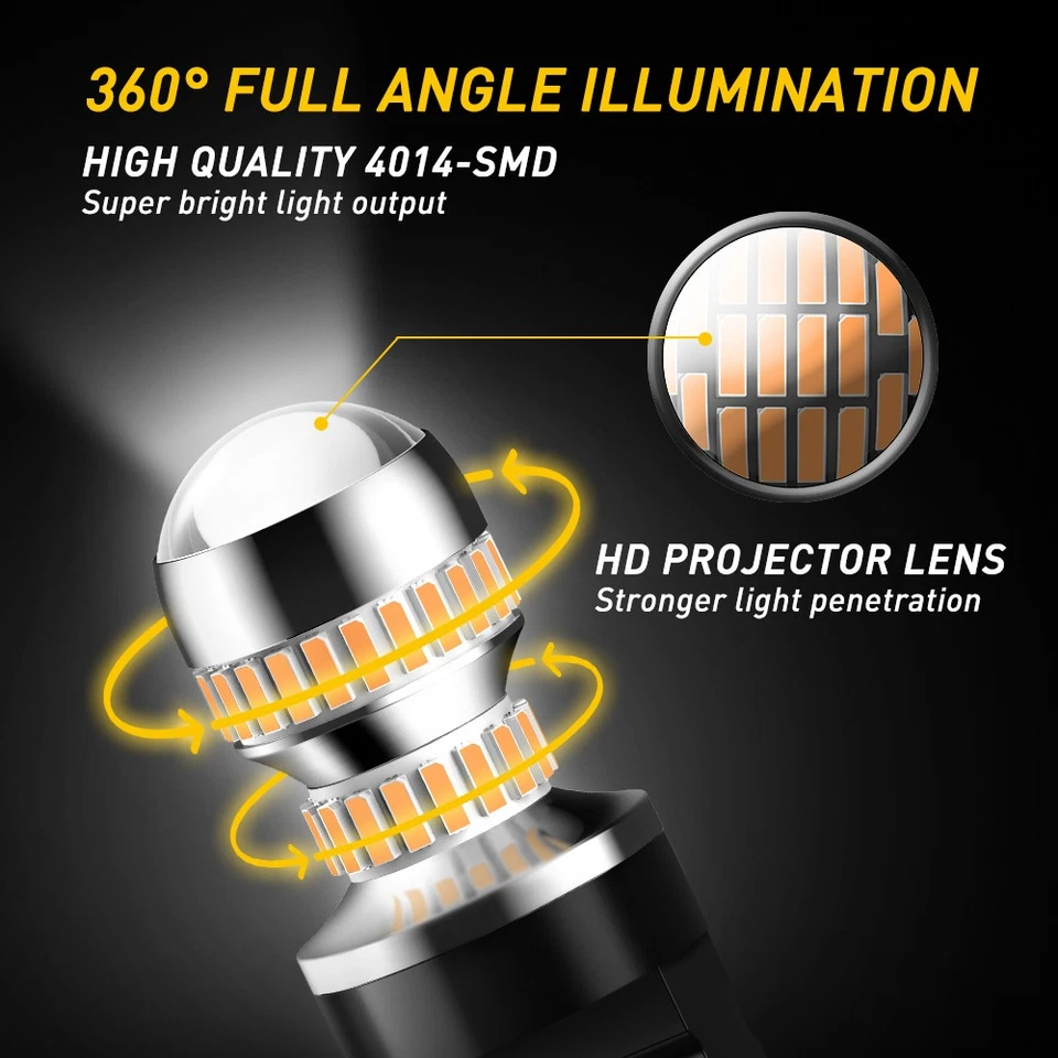 3157 T25 LED Turn Signal Light Bulbs Amber CANBUS Anti Hyper Flash Error Free A+ - Image 3 of 4