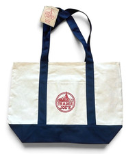 Trader Joe  s Large Shopping Canvas Tote Bag in Navy Blue NWT