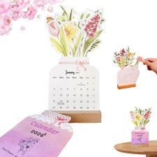 Bloomy Flowers Desk Calendar 2026, Creative Flower with white 