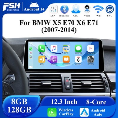 12.3'' Für BMW X5 E70 X6 E71 Android14 CarPlay Screen Navi Radio DAB+ Multimedia