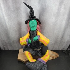 Sun Hill Nylon Halloween Witch Doll 37" Vintage Green Face Posable Wire Body