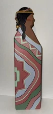 Vintage Native American Woman Wood Wooden Hand Painted 14’’ Tall Pink Teal