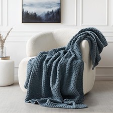 Chunky Chenille Knit Throw Blanket for Couch, Soft Luxurious Moss Stitch Blan...