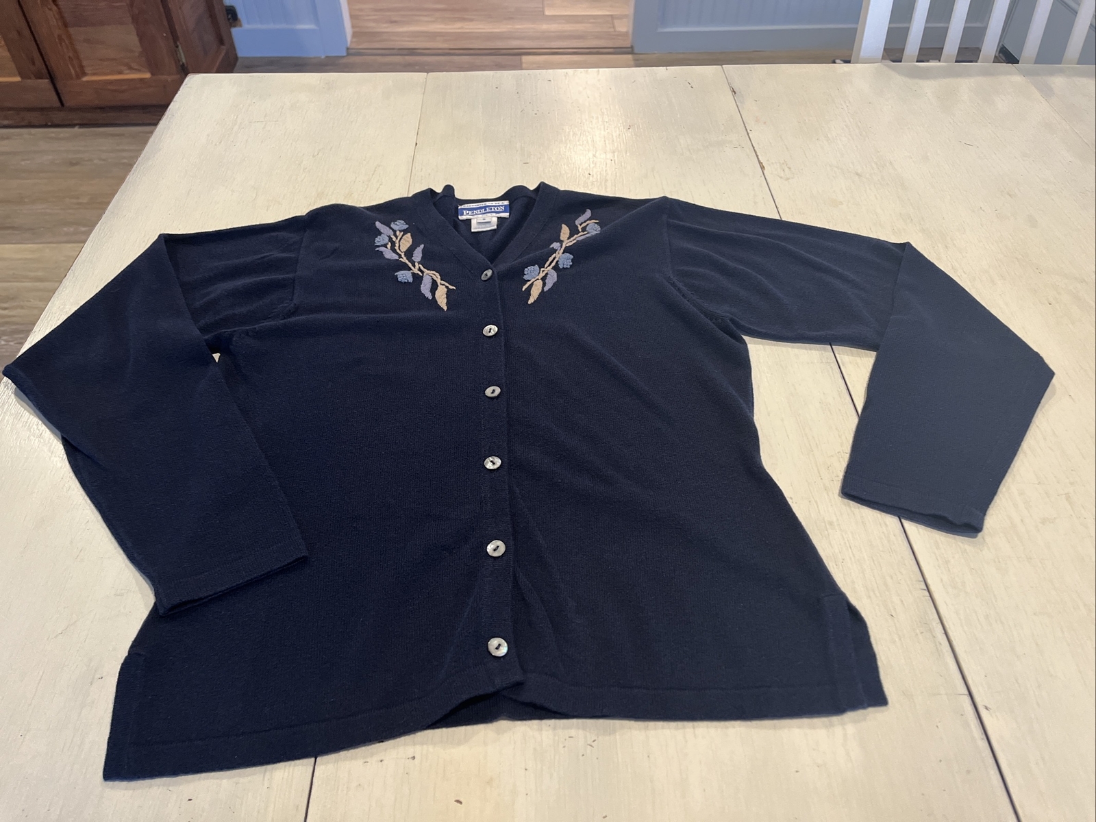 Vtg Pendleton Petite Button Down Navy Blue Sweate… - image 1