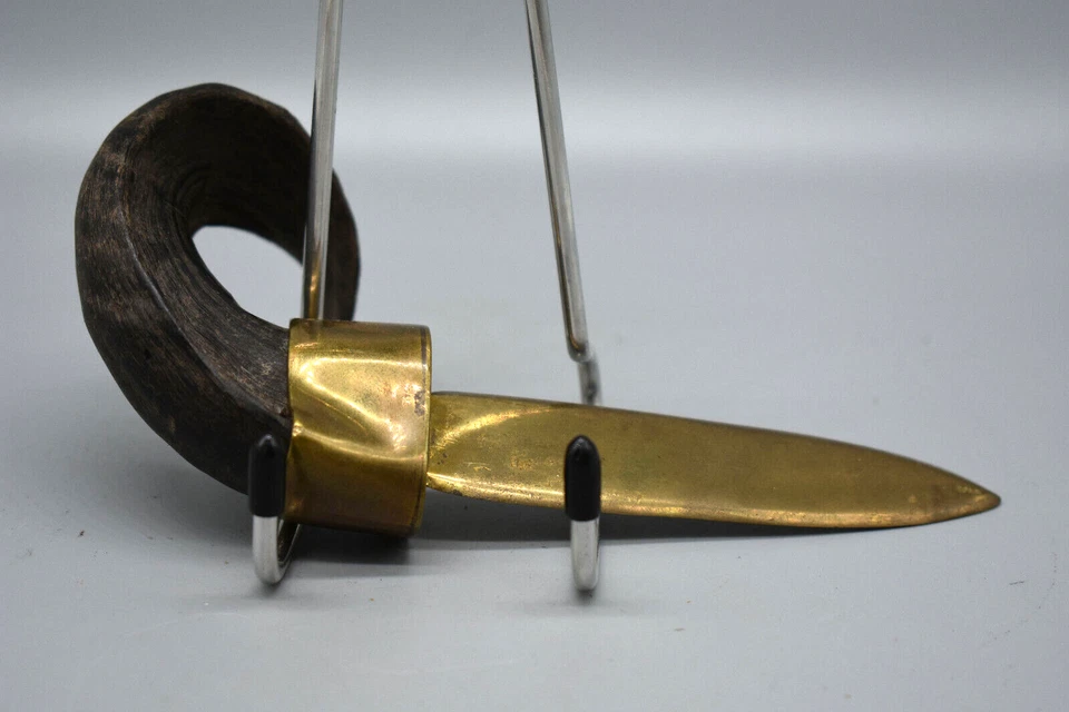 Handmade Sheep Horn Knife, Blade 4" Long, 6 1/2 Total Length, Gold Colored Blade - Image 2 of 4