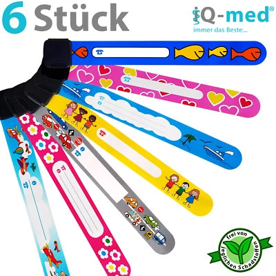 6er Set iQ-med® Kinder Notfallarmband | ID, SOS, Infoarmband, Armband, Kinder