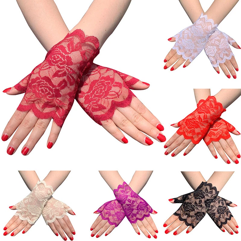 7 Colors Women Short Lace Floral Fingerless Gloves Gothic Bride Wedding Mittens⇓ - Image 2 of 4