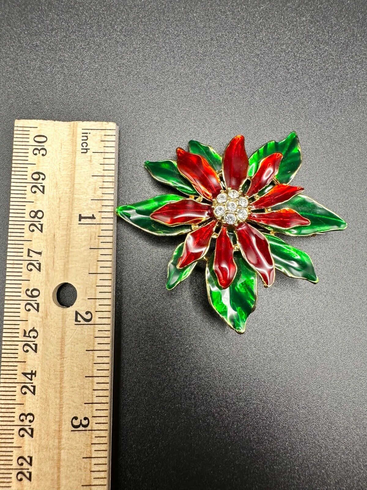Vintage Christmas Brooch Poinsettia Flower Layere… - image 4