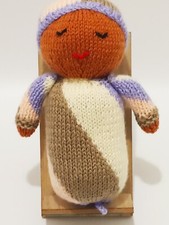 Multi-coloured/Brown, Knitted Bunting baby-doll - hand made soft toy