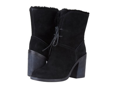 UGG JERENE BLACK SHEEPSKIN STACKED HEEL CUFF ANKLE