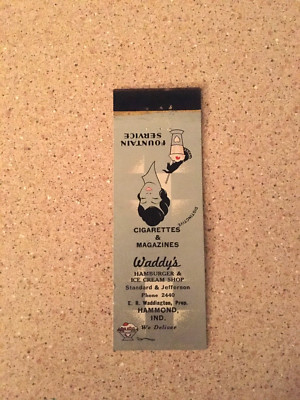 VINTAGE WADDY'S HAMBURGER & ICE CREAM SHOP HAMMOND INDIANA OLD MATCHBOOK COVER